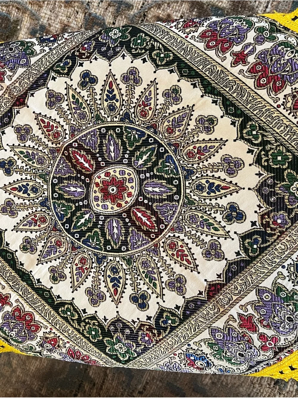 Moroccan Table Topper Floral with Fringe Tablecloth Accent Decor Multicolor 32”